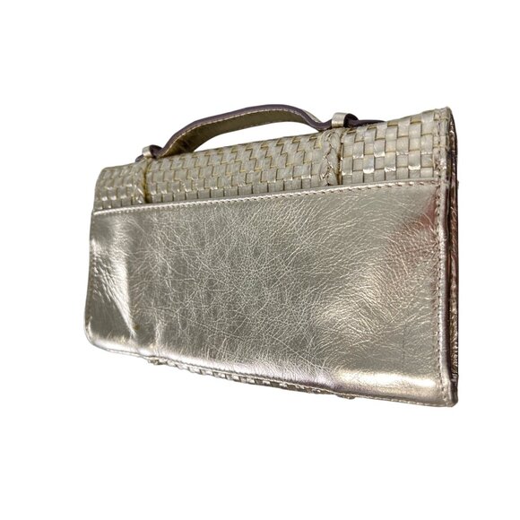 C Wonder by Christian Siriano Woven Leather Clutch Handbag Gold Metallic Party - Picture 4 of 8